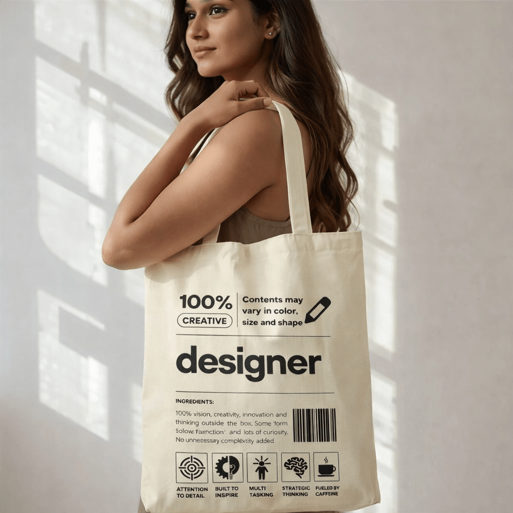 100% Creative Designer Canvas Tote Bag – Minimalist Typography Reusable Carry Bag - teverse
