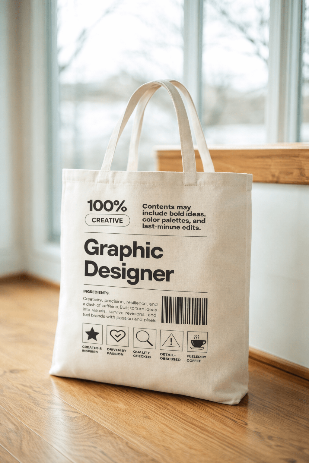 100% Creative Graphic Designer Canvas Tote Bag – Minimal Typography Reusable Bag - teverse